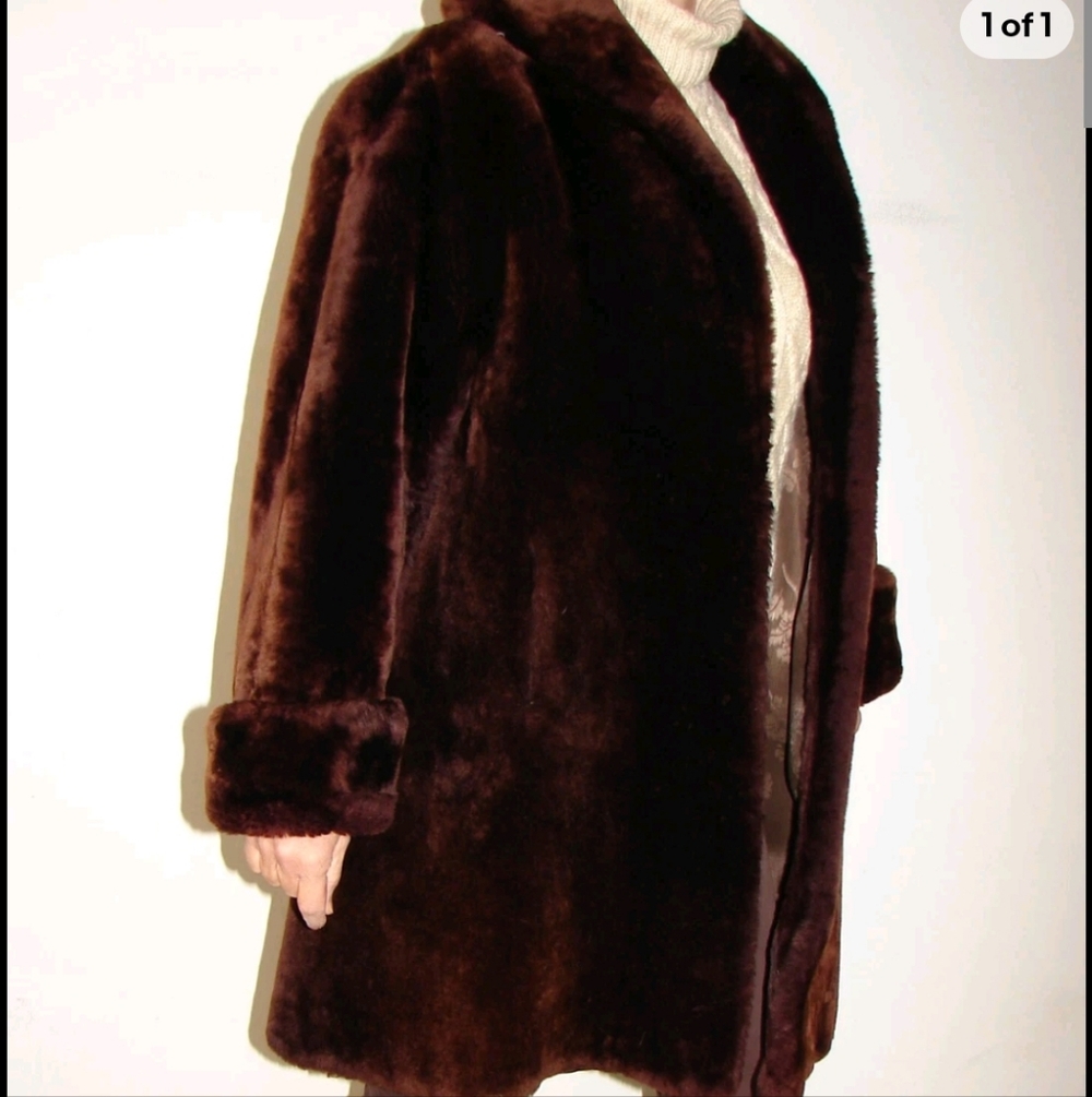 Dark Brown Plush Mouton Shearling Coat